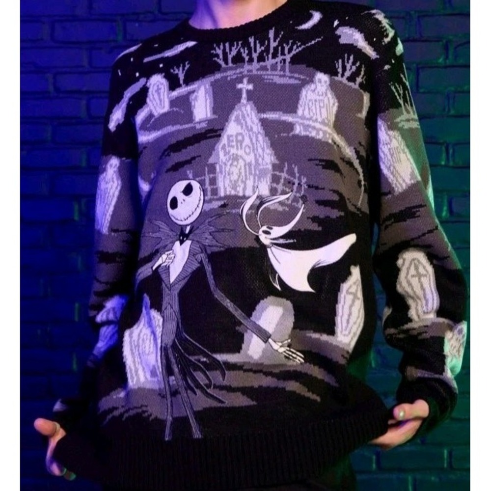 Our Universe Nightmare Before Christmas Jack & Zero Graveyard Intarsia Sweater L
